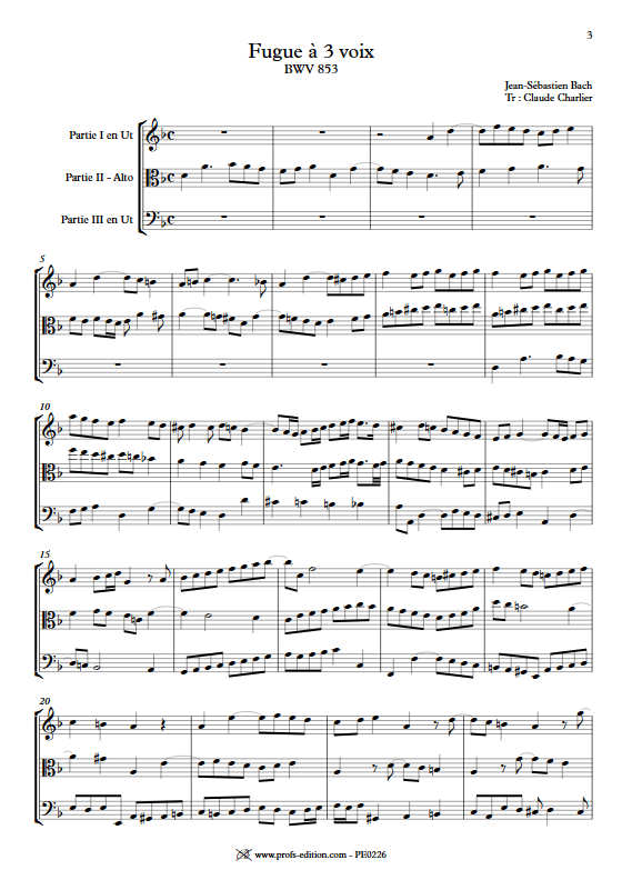 Fugue du Clavier bien tempéré BWV 853 - Trio - BACH J. S. - Partition