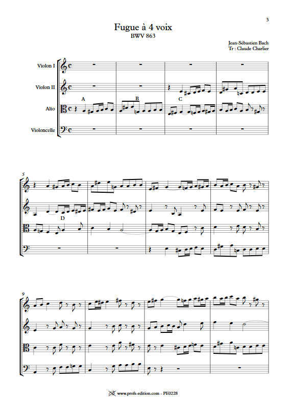 Clavier bien tempéré BWV 863 - Quatuor à Cordes - BACH J. S. - Partition