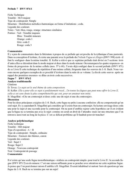 Clavier Bien Tempéré 2 BWV 876 - Analyse - CHARLIER C. - Fiche Pédagogique