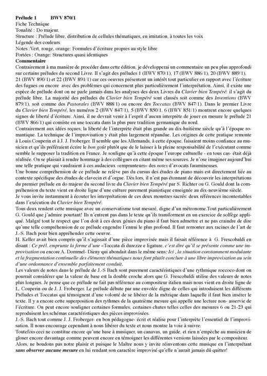 Clavier Bien Tempéré 2 BWV 870 - Analyse - CHARLIER C. - Fiche Pédagogique