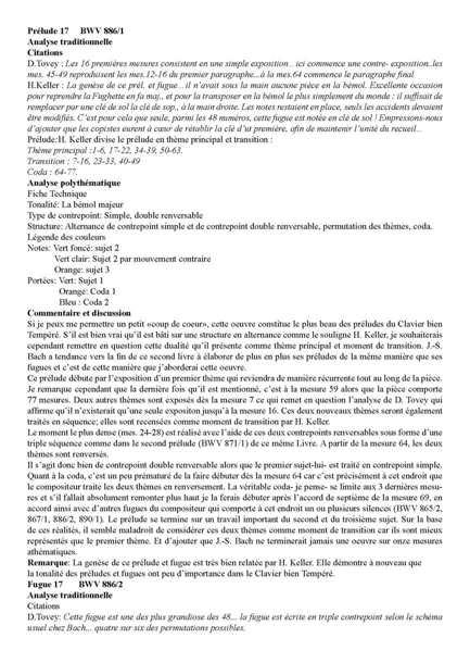 Clavier Bien Tempéré 2 BWV 886 - Analyse - CHARLIER C. - Fiche Pédagogique