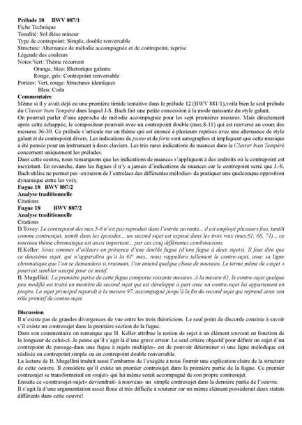 Clavier Bien Tempéré 2 BWV 887 - Analyse - CHARLIER C. - Fiche Pédagogique