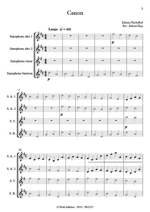 Canon - Quatuor de Saxophones - PACHELBEL J. - Partition