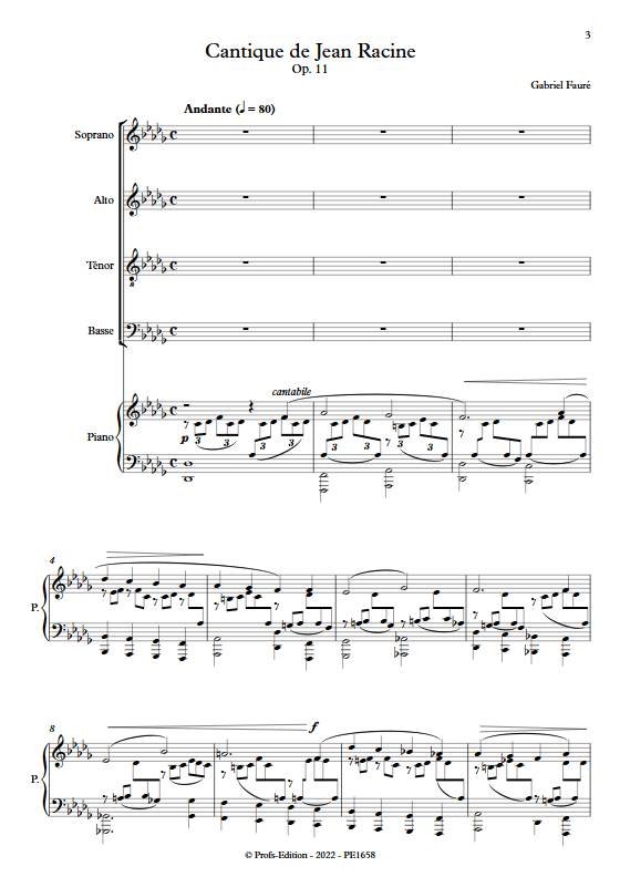 Cantique de Jean Racine - Chœur et Piano ou Orgue - FAURE G. - Partition