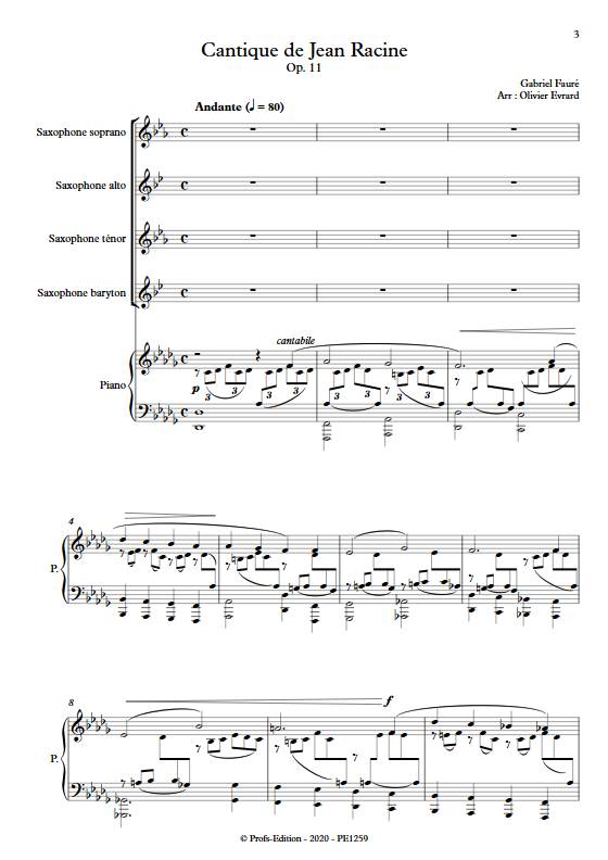 Cantique de Jean Racine - Quatuor de saxophones et clavier - FAURE G. - Partition