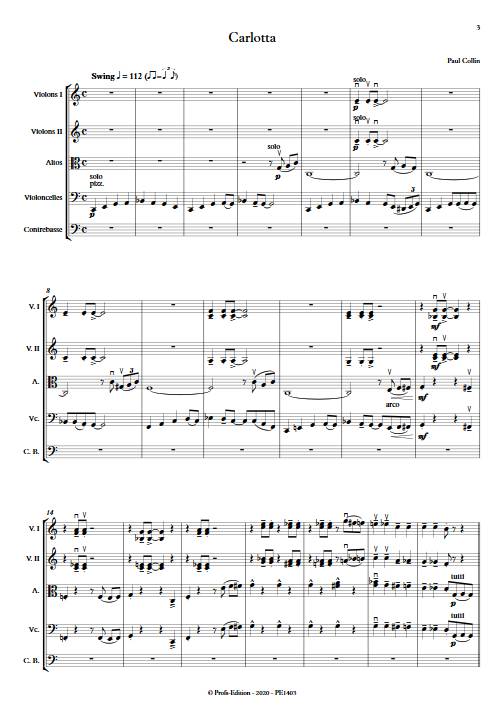 Carlotta - Orchestre à Cordes - COLLIN P. - Partition
