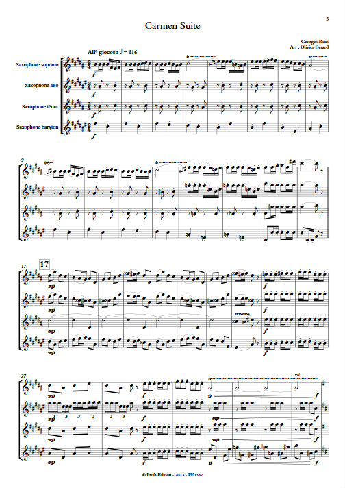Carmen Suite - Quatuor de Saxophones - BIZET G. - Partition