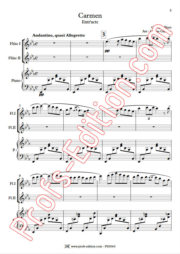 Carmen, Entracte -Trio 2 Flûtes & Piano - BIZET G. - Partition