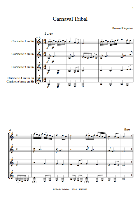 Carnaval Tribal - Quatuor de Clarinettes - DEQUEANT B. - Partition