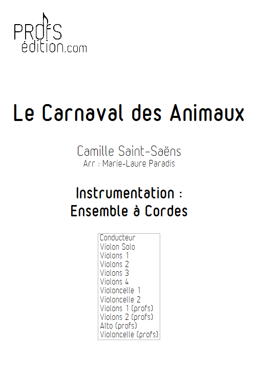 Le Carnaval des Animaux - Ensemble à Cordes - SAINT-SAENS C. - page de garde