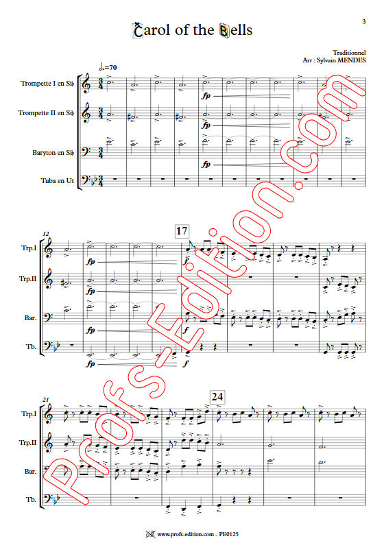 Carol Of The Bells - Quatuor Cuivres - TRADITIONNEL - app.scorescoreTitle