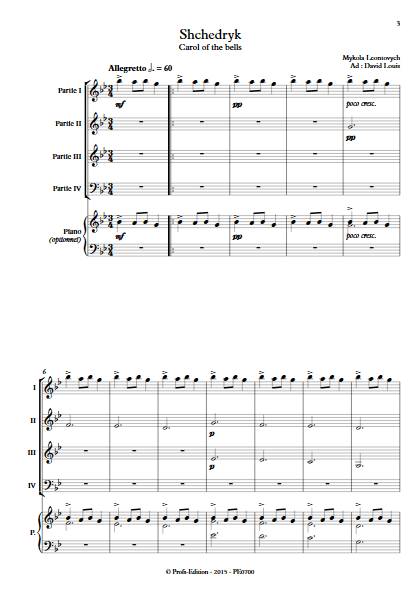 Carol of the bells - Ensemble à Géométrie Variable - LEONTOVYCH M. - app.scorescoreTitle