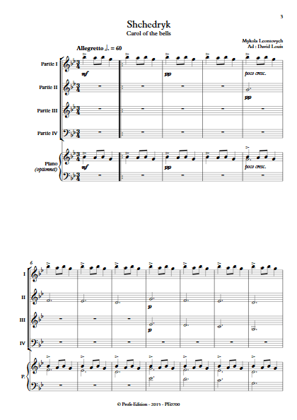 Carol of the bells - Ensemble à Géométrie Variable - LEONTOVYCH M. - Partition