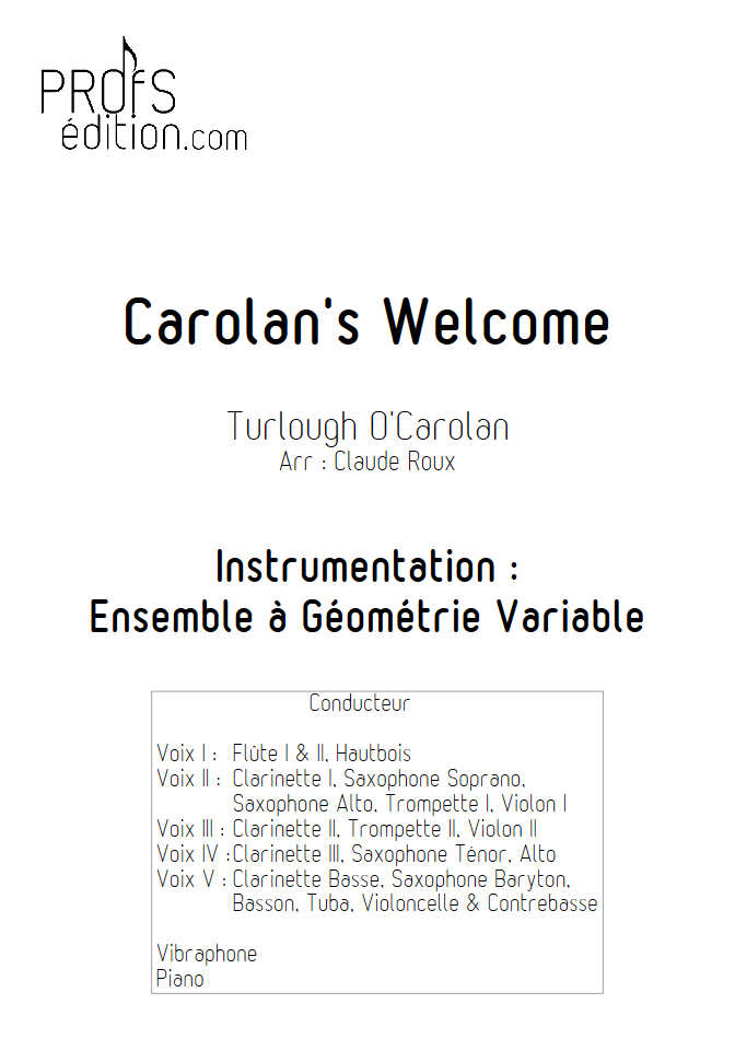 Carolan's Welcome - Ensemble à Géométrie Variable - O'CAROLAN T. - page de garde