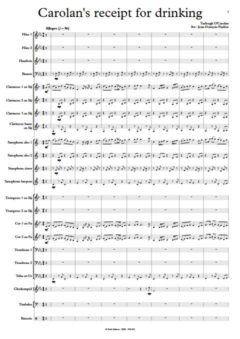 Carolan's receipt for drinking - Orchestre d'Harmonie - O'CAROLAN T. - app.scorescoreTitle