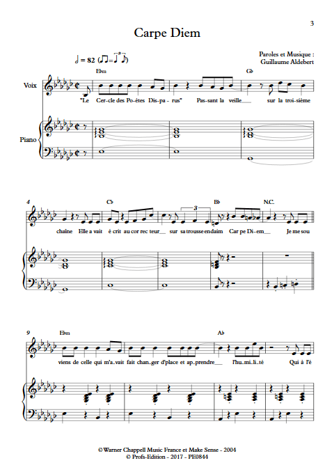 Carpe Diem - Piano & voix - ALDEBERT G. - Partition