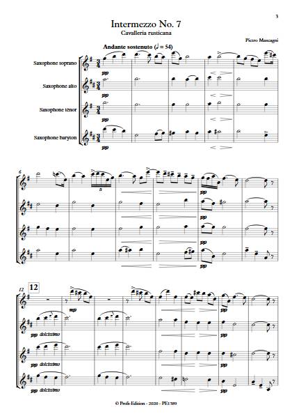 Cavalliera rusticana - Intermezzo No 7 - Quatuor de Saxophones - MASCAGNI P. - Partition