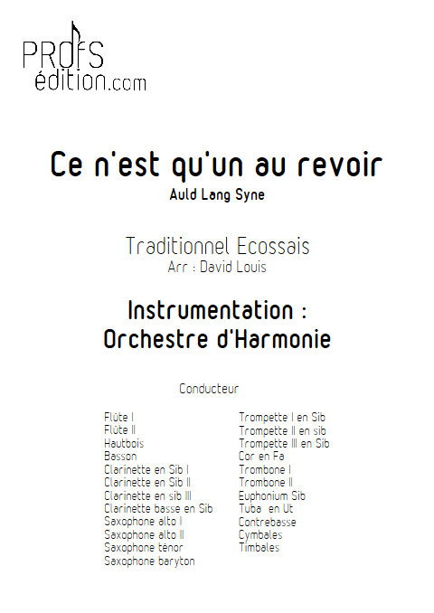 Ce n'est qu'un au revoir - Orchestre d'Harmonie - TRADITIONNEL ECOSSAIS - page de garde