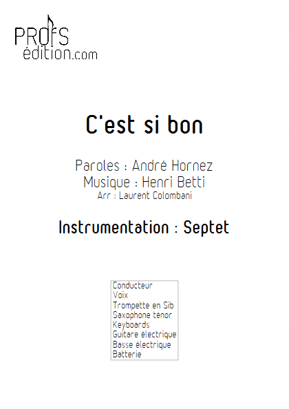 C'est si bon - Septet Jazz - BETTI H. - page de garde