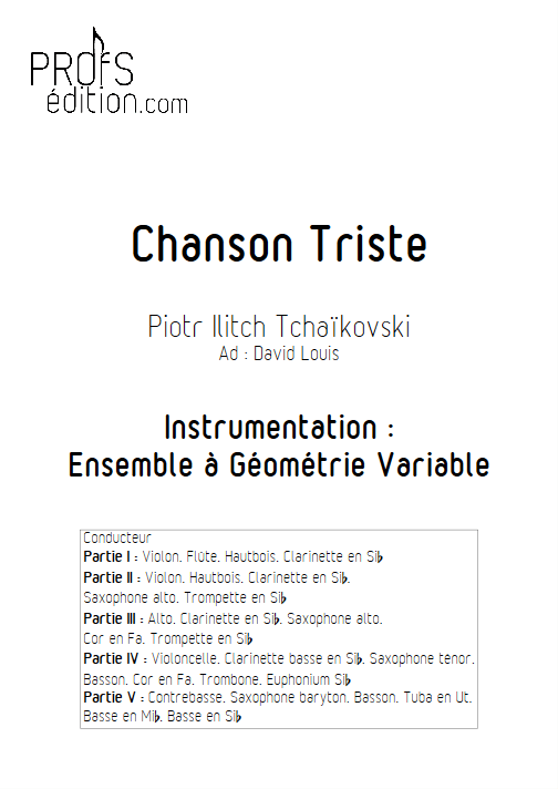 Chanson Triste - Ensemble à Géométrie Variable - TCHAIKOVSKY P. I. - page de garde