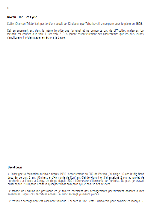 Chanson Triste - Ensemble à Géométrie Variable - TCHAIKOVSKY P. I. - Fiche Pédagogique
