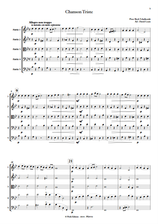 Chanson Triste - Ensemble à Géométrie Variable - TCHAIKOVSKY P. I. - Partition