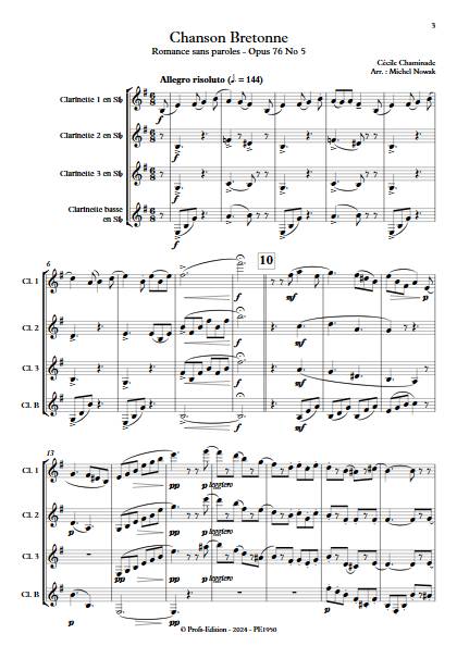Chanson Bretonne - Quatuor de Clarinettes - CHAMINADE C. - Partition