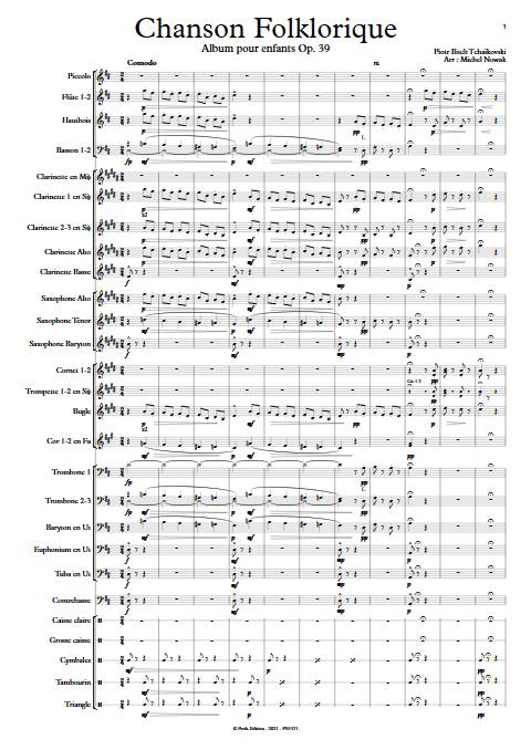 Chanson Folklorique - Orchestre d'Harmonie - TCHAIKOVSKI P. I. - Partition