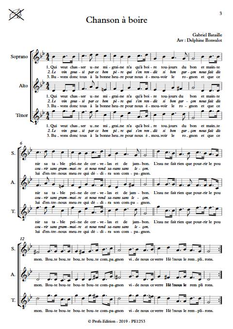 Chanson à boire - Chœur mixte - BATAILLE G. - Partition