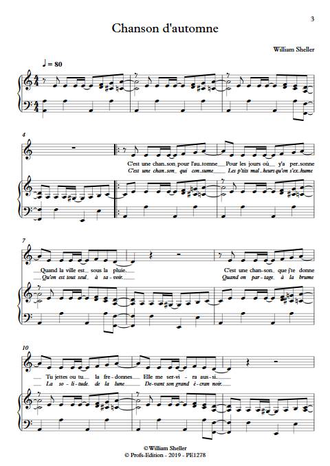 Chanson d'automne - Piano Voix - SHELLER W. - Partition