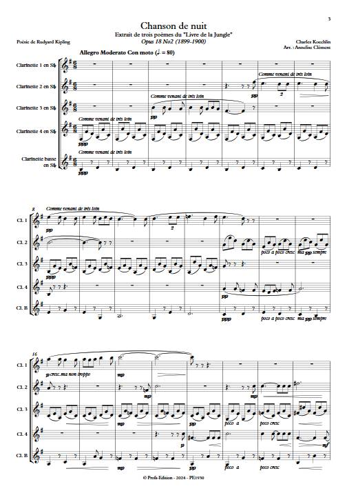 Chanson de nuit - Ensemble de Clarinettes - KOECHLIN C. - Partition