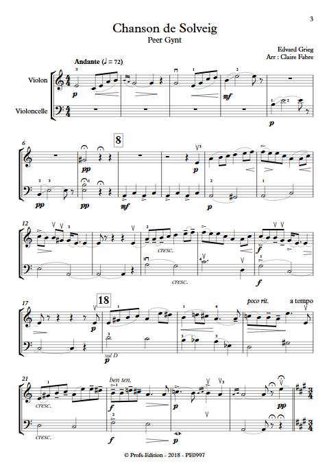 Chanson de solveig - Duo violon Violoncelle - GRIEG E. - app.scorescoreTitle