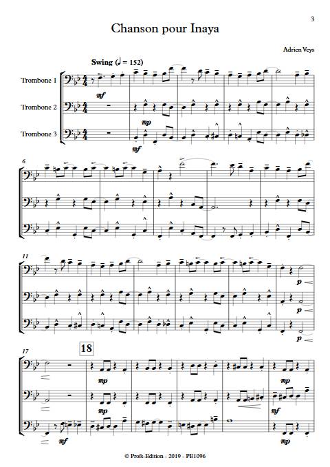Chanson pour Inaya - Trio de Trombones - VEYS A. - Partition