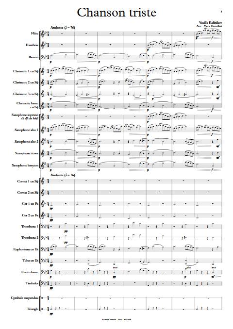 Chanson triste - Orchestre d'harmonie - KALINNIKOV V. - Partition