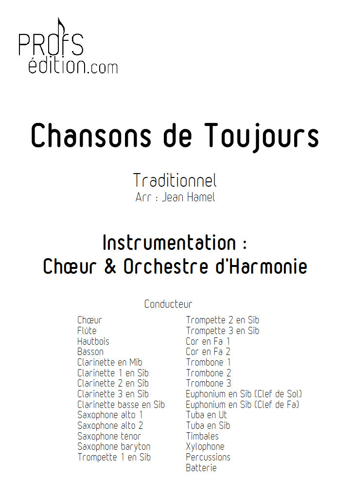 Chansons de Toujours - Orchestre d'Harmonie et Chœur - TRADITIONNEL - page de garde