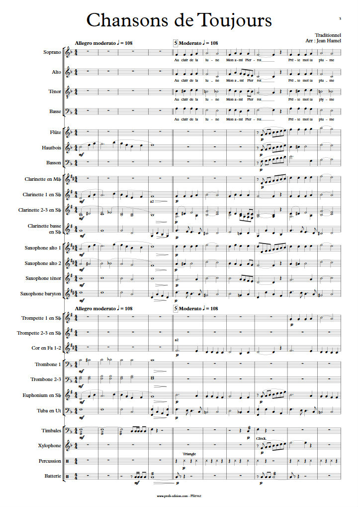 Chansons de Toujours - Orchestre d'Harmonie et Chœur - TRADITIONNEL - Partition
