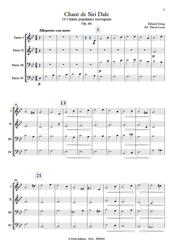 Chant de Siri Dale - Ensemble à Géométrie Variable - GRIEG E. - Partition
