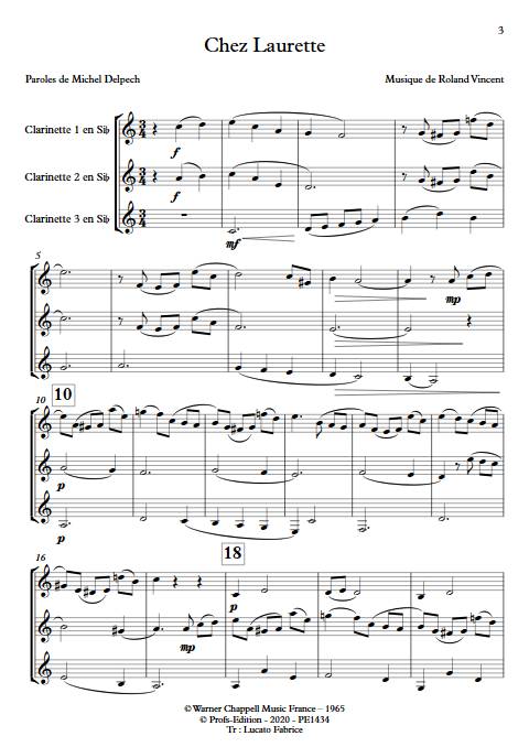 Chez Laurette - Trio de Clarinettes - ROLAND V. - Partition