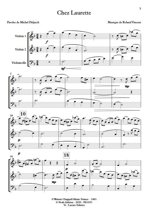 Chez Laurette - Trio à cordes - ROLAND V. - Partition