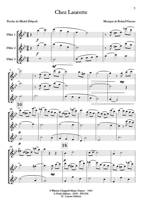 Chez Laurette - Trio Flûtes - ROLAND V. - Partition