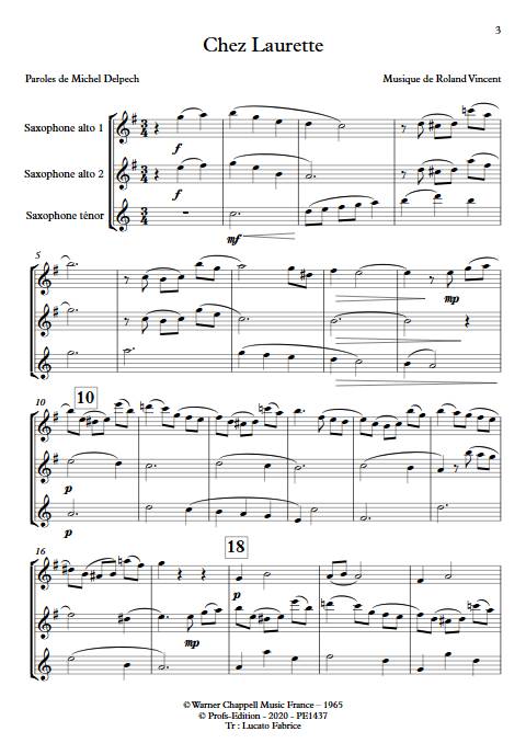 Chez Laurette - Trio Saxophones - ROLAND V. - Partition