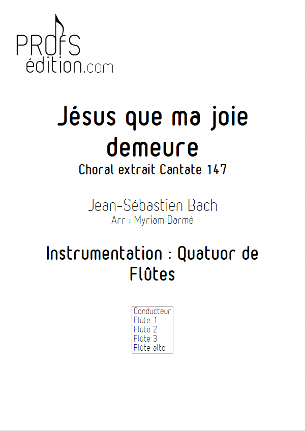 Jésus que ma joie demeure - Quatuor de Flûtes - BACH J. S. - page de garde