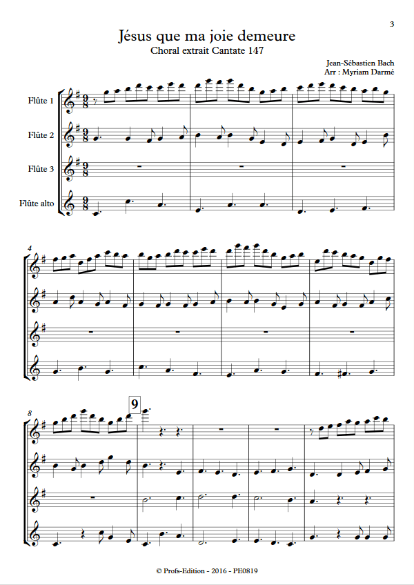 Jésus que ma joie demeure - Quatuor de Flûtes - BACH J. S. - app.scorescoreTitle