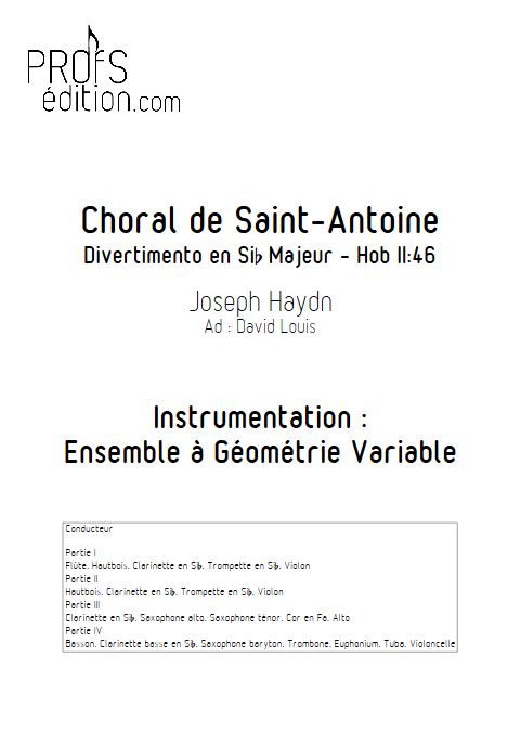 Choral de Saint-Antoine - Ensemble à Géométrie Variable - HAYDN J. - page de garde