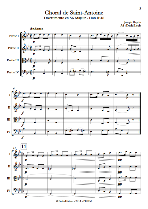Choral de Saint-Antoine - Ensemble à Géométrie Variable - HAYDN J. - Partition
