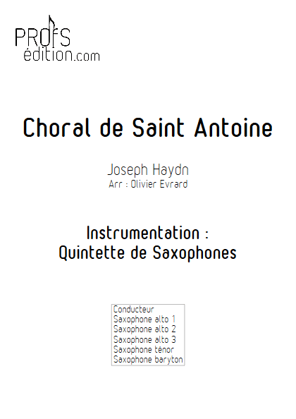 Choral de Saint Antoine - Quintette de Saxophones - HAYDN J. - page de garde