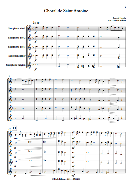 Choral de Saint Antoine - Quintette de Saxophones - HAYDN J. - Partition