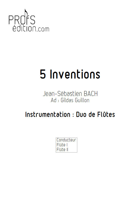 5 Inventions - Duo Flûtes - BACH J. S. - page de garde