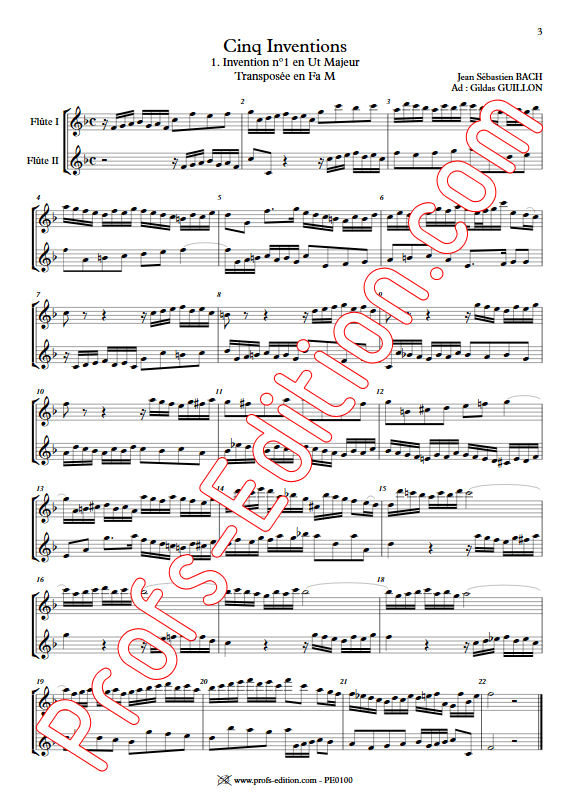5 Inventions - Duo Flûtes - BACH J. S. - Partition
