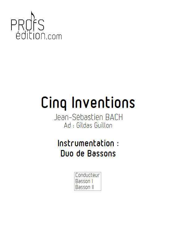 5 Inventions - Duo Bassons - BACH J. S. - page de garde